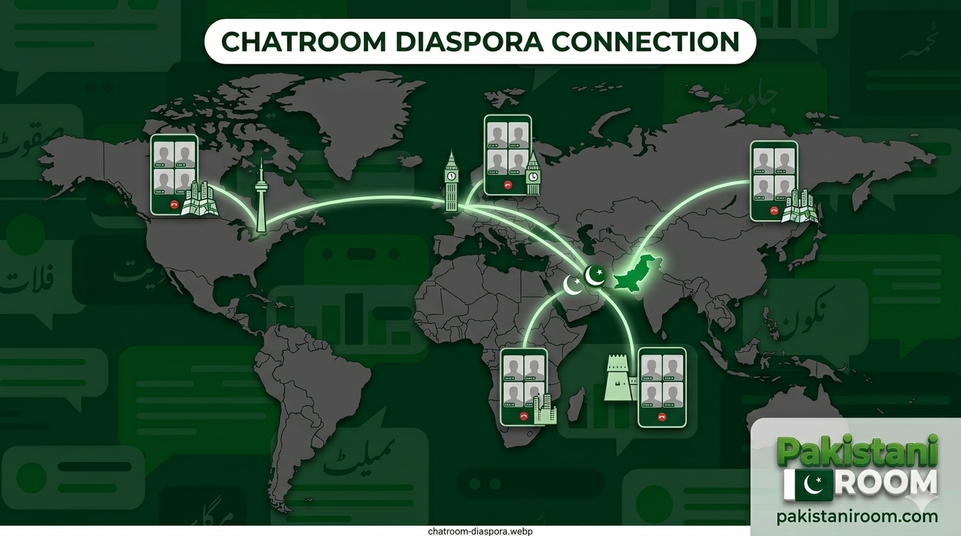 Overseas Pakistanis in UAE, UK and Canada connecting with friends and family in Pakistan via Pakistani Room free online chatroom and group video calls
